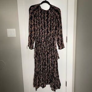 NEW ZARA midi floral dress long sleeve pleated